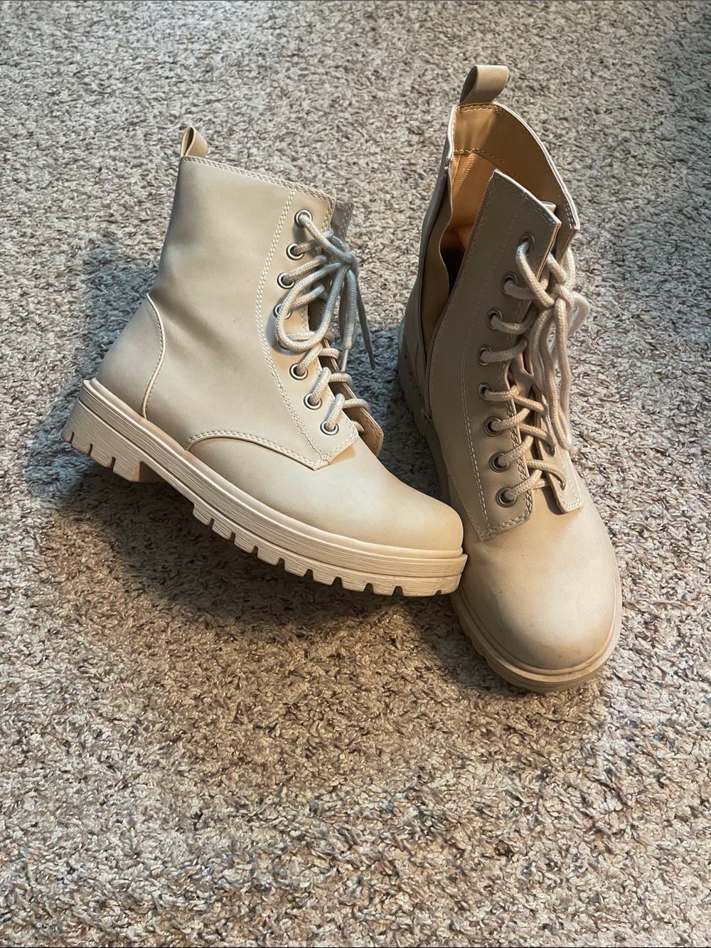 UNIONBAY Beige Lace-Up Combat Boots with Chunky Sole